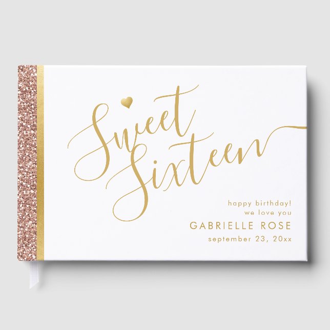 Sweet 16 Birthday Pink Glitzer Gold Gästebuch (Vorderseite)