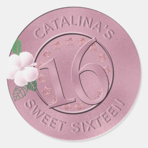 Sweet 16 Birthday Pink Imitat Metallische Foil Flo Runder Aufkleber