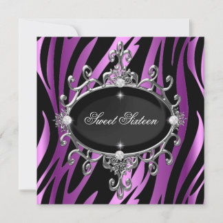 Sweet 16 Birthday Pink Lila Zebra Black Stripe Einladung