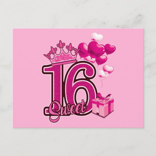 Sweet 16 Birthday Pink Postcard Postkarte (Vorderseite)