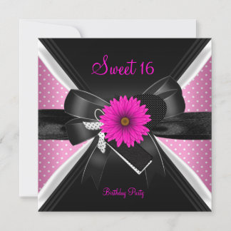 Sweet 16 Birthday Polka Dot Schwarz-weiß Pink 2 Einladung