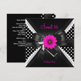 Sweet 16 Birthday Polka Dot Schwarz-weiß Pink Einladung