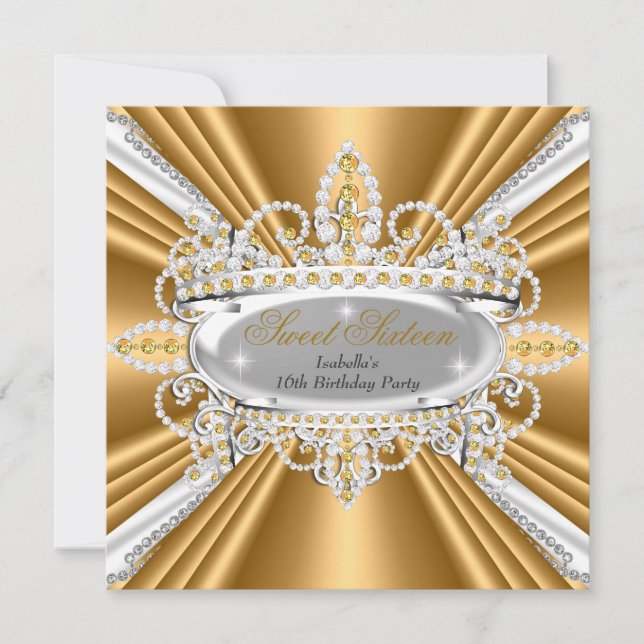 Sweet 16 Birthday Princess Gold Diamonds Tiara 2 Einladung (Vorderseite)