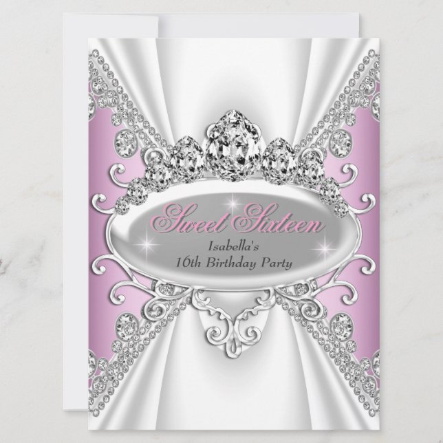 Sweet 16 Birthday Princess Pink Diamonds Large Einladung (Vorderseite)