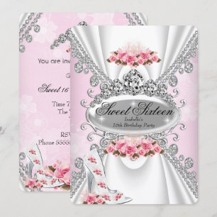 Sweet 16 Birthday Princess Pink Tiara Rose Heelse  Einladung