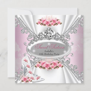 Sweet 16 Birthday Princess Pink Tiara Rose Heelse Einladung