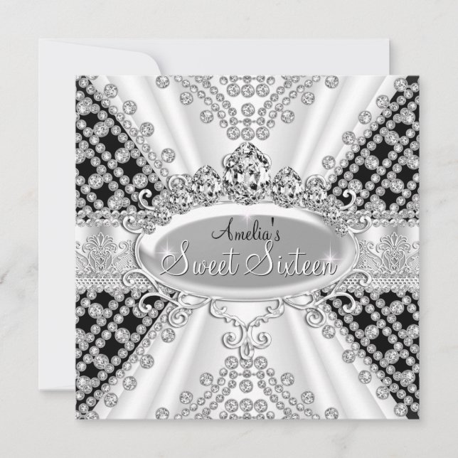 Sweet 16 Birthday Prinzessin Black Diamonds laden  Einladung (Vorderseite)