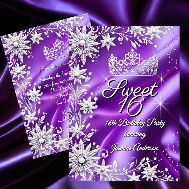 Sweet 16 Birthday Purple Silver Winter Wonderland Einladung (Von Creator hochgeladen)
