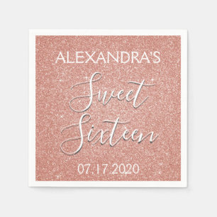 Sweet 16 Birthday Rose Gold Blush Pink Glitzer Serviette