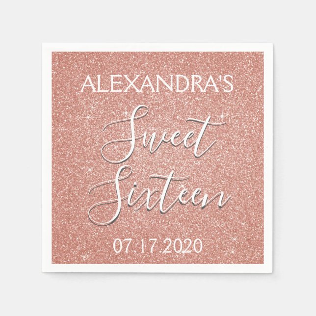 Sweet 16 Birthday Rose Gold Blush Pink Glitzer Serviette (Vorderseite)