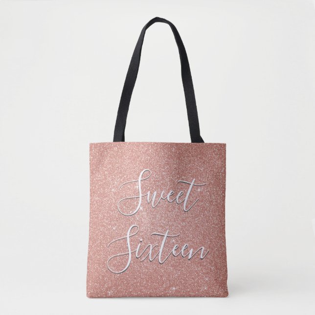 Sweet 16 Birthday Rose Gold Blush Pink Glitzer Tasche (Vorderseite)