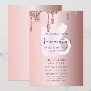 Sweet 16 Birthday Rose Gold Glitzer Einladung