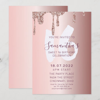 Sweet 16 Birthday Rose Gold Glitzer Einladung