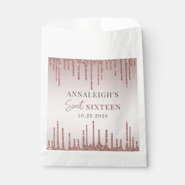 Sweet 16 Birthday Rose Gold Glitzer Tropfen Geschenktütchen (Vorderseite)