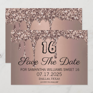 Sweet 16 Birthday Rose Gold Sparkle Glitzer Tropfe Save The Date