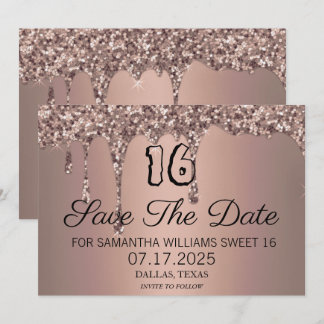 Sweet 16 Birthday Rose Gold Sparkle Glitzer Tropfe Save The Date