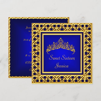 Sweet 16 Birthday Royal Blue Gold Silver Tiara Einladung