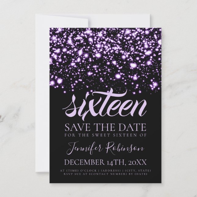 Sweet 16 Birthday Save the Date Lila Glam (Vorderseite)