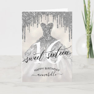 Sweet 16 Birthday Silver Glitzer Tropfen Karte