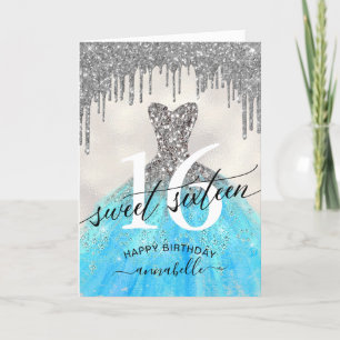 Sweet 16 Birthday Silver Glitzer Tropfen Karte