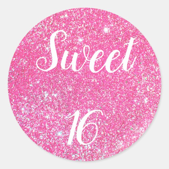 SWEET 16 Birthday Sparkle Hot Pink Glitzer Runder Aufkleber (Vorderseite)