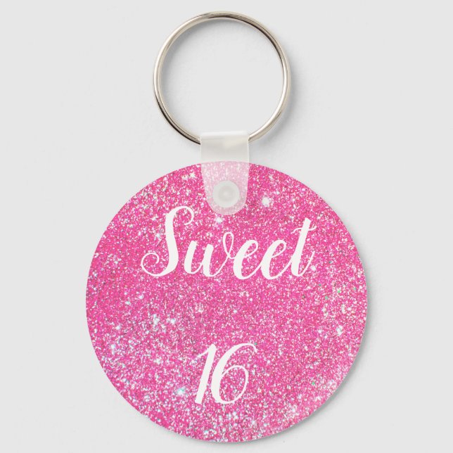 SWEET 16 Birthday Sparkle Hot Pink Glitzer Schlüsselanhänger (Vorderseite)