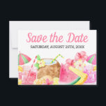 Sweet 16 Birthday Tropical Hawaiian Watercolor Save The Date<br><div class="desc">Save the Date Karte mit tropisch hawaiianischem Luau Thema. Die Karte ist beiderseits mit hübschen Aquarellbildern dekoriert. Palmen, tropische Früchte, Kokospalmen und tropische Blume. Der Beispieltext auf der Rückseite lautet "Bitte Save the Date für "[deines Namens] süße 16 Geburtstagsparty", die Sie nach Belieben bearbeiten können. Das Datum erscheint auf der...</div>