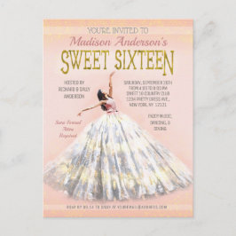 Sweet 16 Birthday Watercolor Dress Blush Pink Gold Postkarte