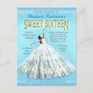 Sweet 16 Birthday Watercolor Dress Royal Blue Gold Postkarte