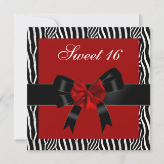 Sweet 16 Birthday Zebra Red Schwarz-weiß Bow Einladung