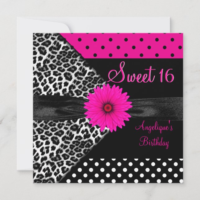 Sweet 16 Birthday Zebra Spot Polka Dot Einladung (Vorderseite)