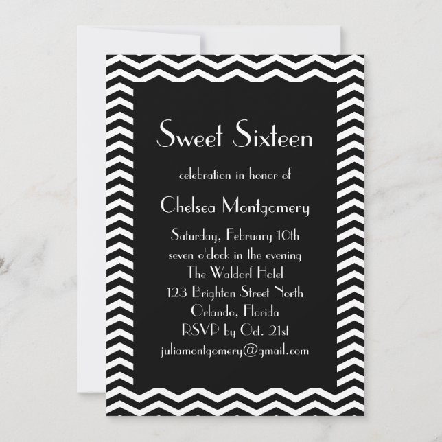 Sweet 16 Black and White 1920's Einladung (Rückseite)