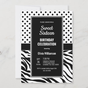 Sweet 16 Black and White Birthday Party Einladung