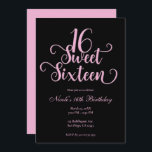 Sweet 16 Black & Bubblegum Pink Geburtstagsparty Einladung<br><div class="desc">Passen Sie Ihre Veranstaltung an.</div>