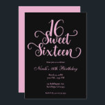 Sweet 16 Black & Bubblegum Pink Geburtstagsparty  Einladung<br><div class="desc">Passen Sie Ihre Veranstaltung an.</div>
