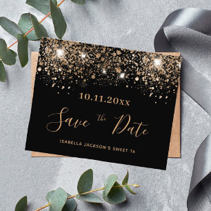 Sweet 16 Black Glitzer Haushalt Save the Date Flyer