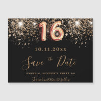 Sweet 16 Black Glitzer speichern den Datums-Magnet
