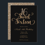Sweet 16 Black & Gold Glitzer Geburtstagsparty  Einladung<br><div class="desc">Passen Sie Ihre Veranstaltung an.</div>