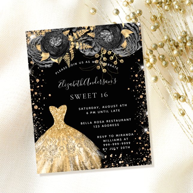 Sweet 16 Black Gold Kleid Blumenzettel (Von Creator hochgeladen)