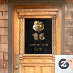 Sweet 16 Black Gold Leopard Namenskript Fensteraufkleber