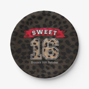 Sweet 16 Black Leopard Print Party Pappteller