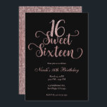 Sweet 16 Black & Pink Glitzer Geburtstagsparty Einladung<br><div class="desc">Passen Sie Ihre Veranstaltung an.</div>