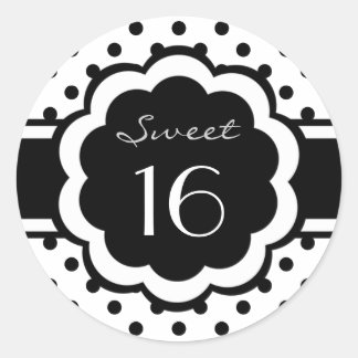 Sweet 16 Black Polka Dot Runder Aufkleber
