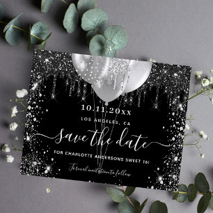 Sweet 16 Black-Silber-Haushalt Save the Date Flyer