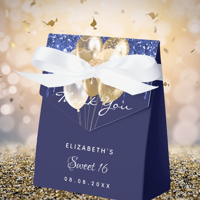 Sweet 16 blaue Goldballons der Marine danke Geschenkschachtel (Von Creator hochgeladen)