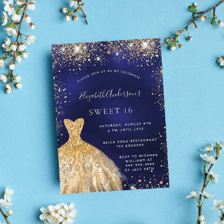 Sweet 16 blaue goldene Kleidung Luxus Einladung