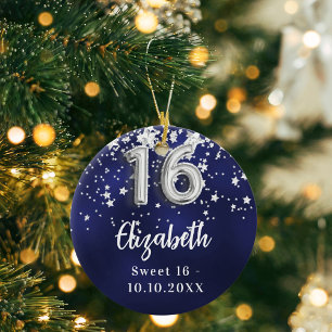 Sweet 16 blaue Sterne Keramik Ornament