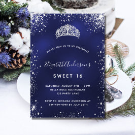 Sweet 16 blauen Glitzer Tiara glamouröses Party Einladung