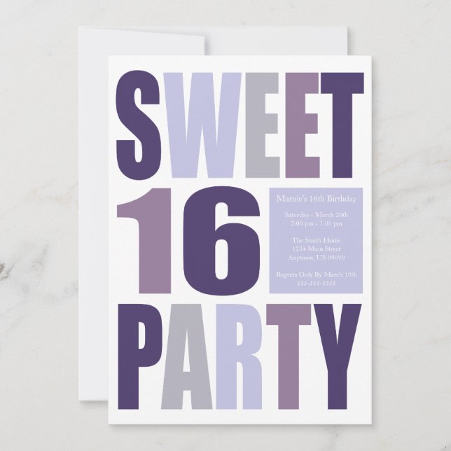 Sweet 16 Block Letter Birthday Party Einladungen (Vorderseite)