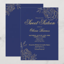 Sweet 16 Blue and Gold Line Art Blume Blumenstrauß
